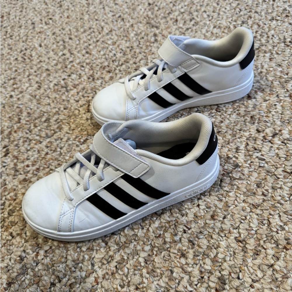 Adidas Kids White and Black Striped Sneakers